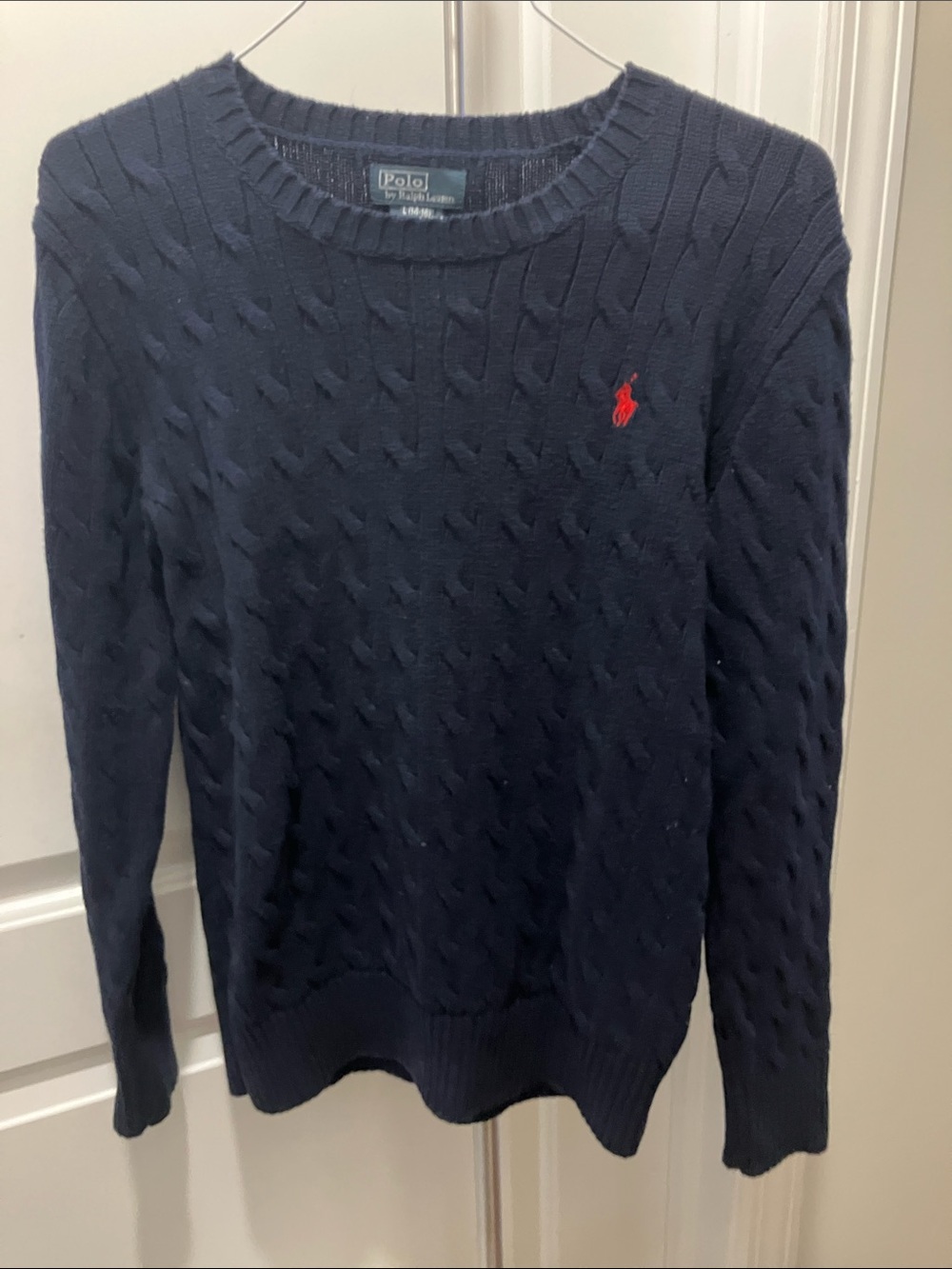 Polo by Ralph Lauren Navy Cable-Knit Crewneck Sweater with Red Pony